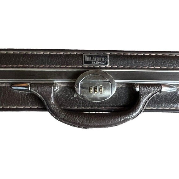 WALLSTREETER Earhart Briefcase Vintage Hard Case Faux Leather Brown Made in USA - Picture 9 of 12